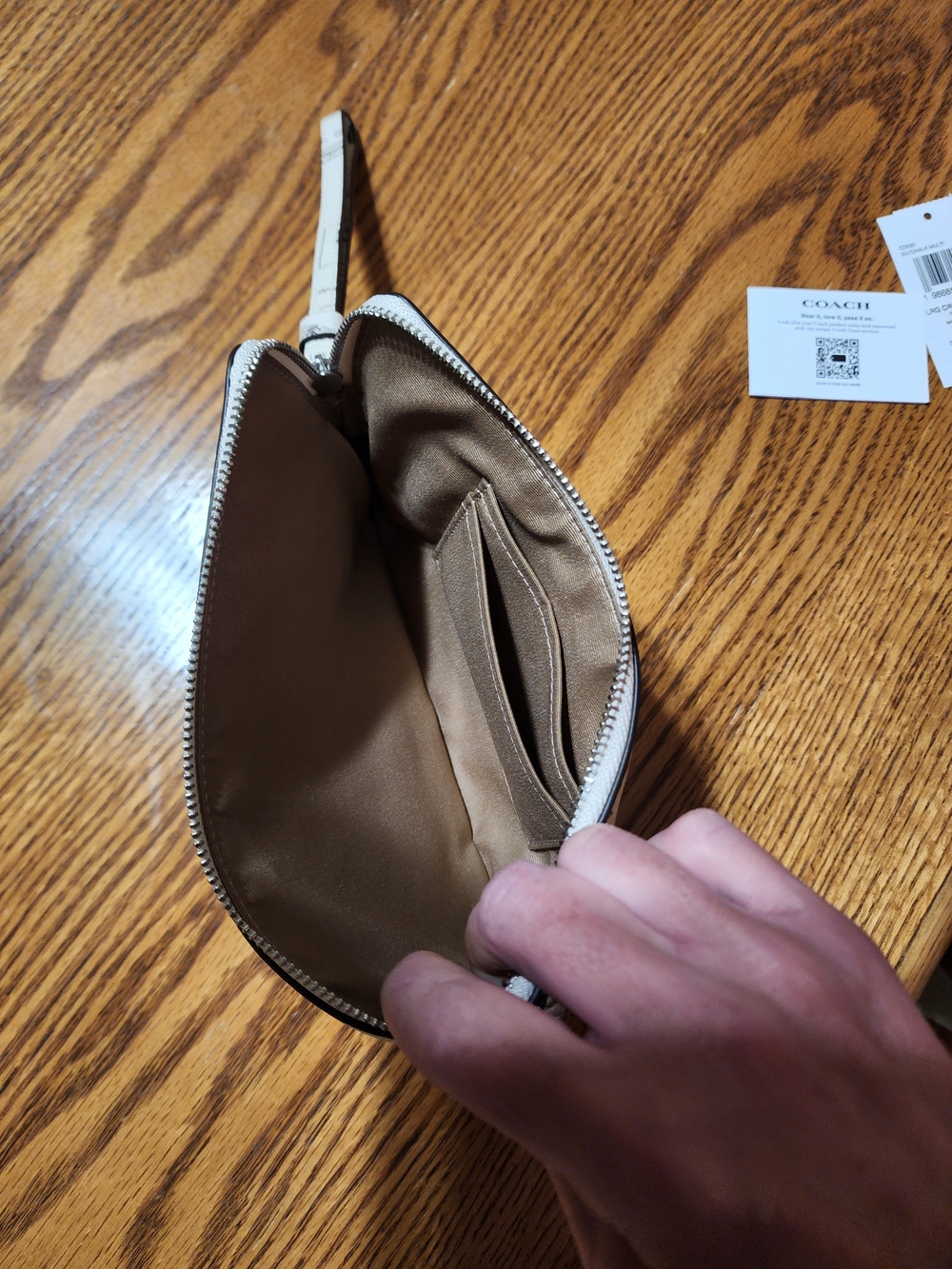 COACH Cream and Black Newspaper Print Zip Wristlet with Detachable Strap - Picture 3 of 4